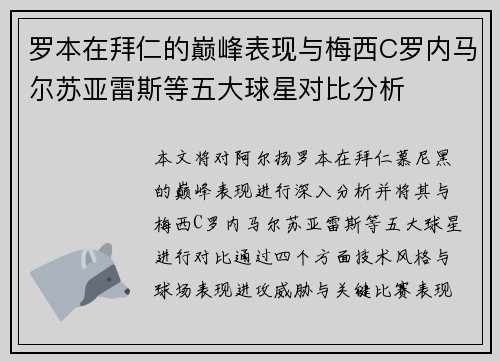 罗本在拜仁的巅峰表现与梅西C罗内马尔苏亚雷斯等五大球星对比分析